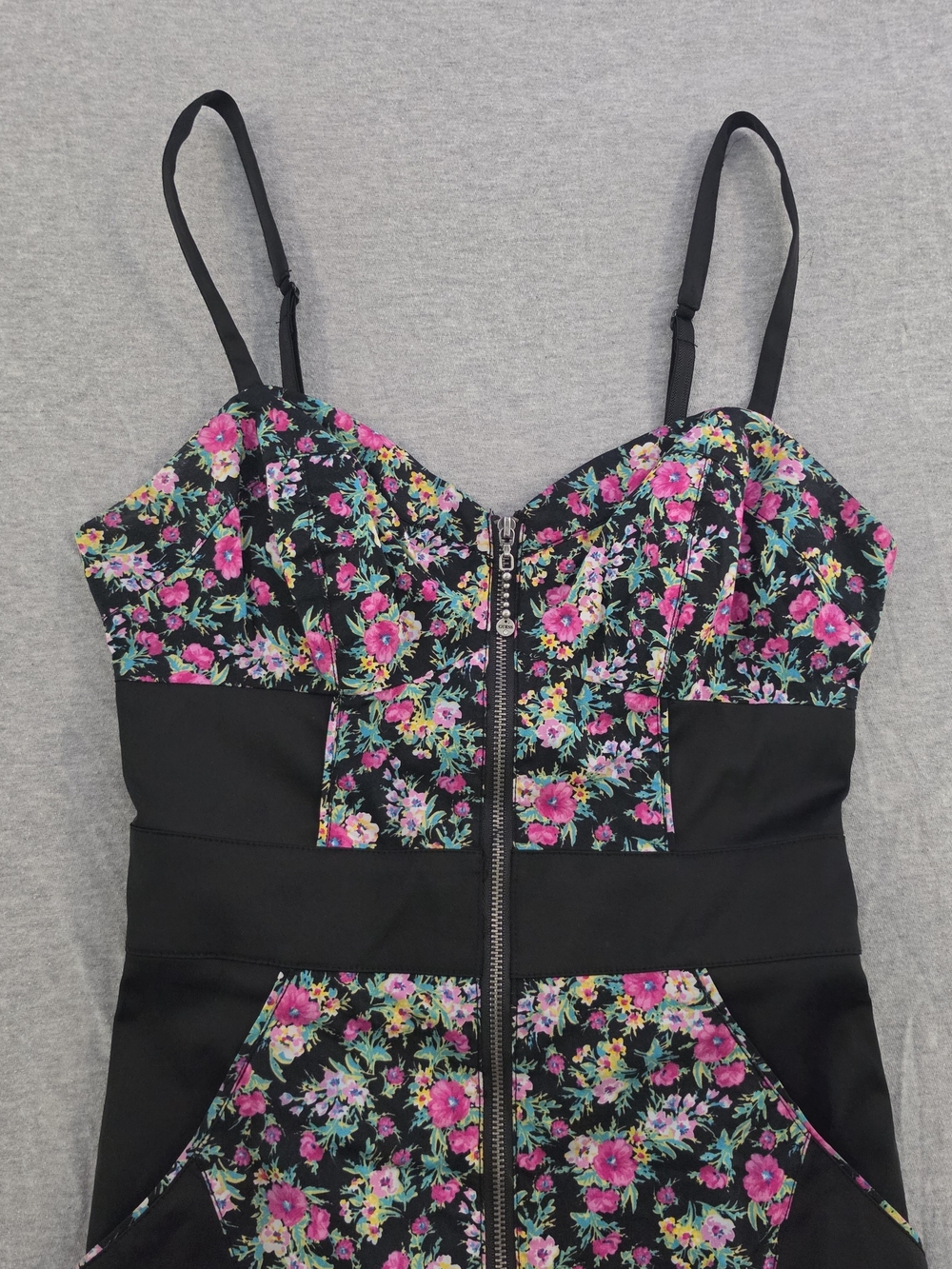 Guess Black Mini Bodycon Dress with Pink Floral Panels - Picture 6 of 12
